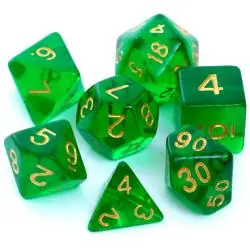 KOMPLET KOŚCI RPG KRYSZTAŁOWE CIEMNOZIELONE REBEL