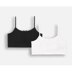 2X DZIEWCZĘCY TOP BAWEŁNIANY CZARNY BIAŁY 140/146 CM COCCODRILLO