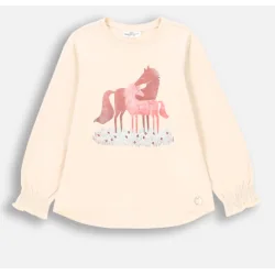 BLUZKA DZIEWCZĘCA Z DŁUGIM RĘKAWEM ECRU 122CM COCCODRILLO