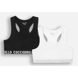 2X DZIEWCZĘCY TOP BAWEŁNIANY BIAŁY CZARNY 128/134CM COCCODRILLO