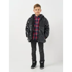 PIKOWANA KURTKA DLA CHŁOPCA LAKIEROWANA Z KAPTUREM 134CM COCCODRILLO