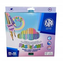 KREDKI OŁÓWKOWE PASTELOWE DWUSTRONNE TRÓJKĄTNE 48 KOLORÓW + TEMPERÓWKA ASTRA
