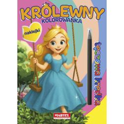KRÓLEWNY. KOLOROWANKA Z NAKLEJKAMI. TĘCZOWA KREDKA