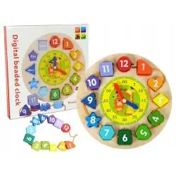DREWNIANY ZEGAR SORTER KORALIKI DO NAWLEKANIA LEAN TOYS 3+