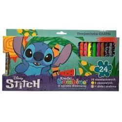 KREDKI DREWNIANE GRUBE 24 KOLORY + TEMPERÓWKA DISNEY STITCH