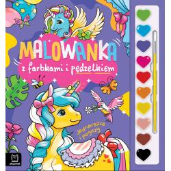 JEDNOROŻCE I PEGAZY. MALOWANKA Z FARBKAMI I PĘDZELKIEM