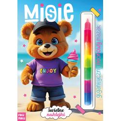 MISIE. KOLOROWANKA Z NAKLEJKAMI + GIGANTYCZNY NEONOWY MAZAK