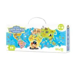 ZWIERZĘTA MAPA ŚWIATA PUZZLE 60 ELEMENTÓW CZUCZU 4+