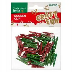KLAMERKI DREWNIANE MINI ZIELONE I CZERWONE 40 SZT. ŚWIĄTECZNE STARPAK