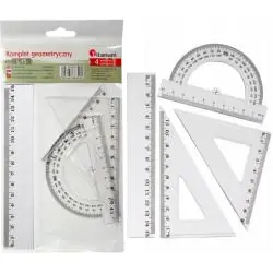 ZESTAW PRZYBORÓW GEOMETRYCZNYCH LINIJKA 15CM + KĄTOMIERZ + 2 EKIERKI