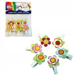 OZDOBY DREWNIANE SPINACZ KWIATEK 6 SZT KLAMERKI DEKORACYJNE