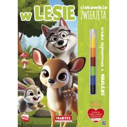 W LESIE. CIEKAWSKIE ZWIERZĘTA. KSIĄŻKA Z NAKLEJKAMI I KREDKĄ SEGMENTOWĄ