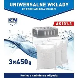 WKŁAD UNIWERSALNY DO POCHŁANIACZY WILGOCI 450 G ZESTAW 3 SZT K&M AK101.3