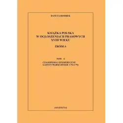 KSIĄŻKA POLSKA W OGŁOSZENIACH PRASOWYCH XVIII WIEKU ŹRÓDŁA