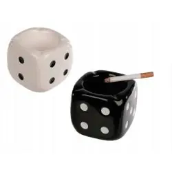 CERAMICZNA POPIELNICZKA KOSTKA BIAŁA CZARNA