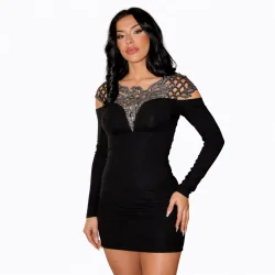 KRÓTKA CZARNA SUKIENKA Z ODKRYTYMI PLECAMI I KRYSZTAŁKAMI MISS MOI ROZMIAR M