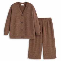 KOMPLET DAMSKI Z DZIANINY BRĄZOWY CIDER ROZMIAR XL
