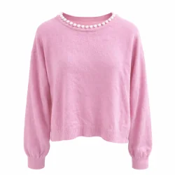 SWETER DAMSKI RÓŻOWY Z PEREŁKAMI ROZMIAR UNIWERSALNY