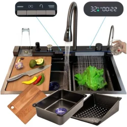 ZLEWOZMYWAK JEDNOKOMOROWY 75 CM Z WODOSPADEM LED I AKCESORIAMI