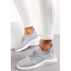 JASNOSZARE BUTY SPORTOWE NA PŁASKIEJ PODESZWIE Z SIATECZKOWĄ CHOLEWKĄ ROZMIAR 39