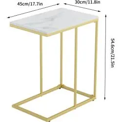 STOLIK BOCZNY WISFOR W KSZTAŁCIE C MARMUROWY BIAŁO-ZŁOTY 45X30X54,6 CM