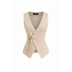 KAMIZELKA DAMSKA BEŻOWA Z DOMIESZKĄ LNU CIDER ROZMIAR L