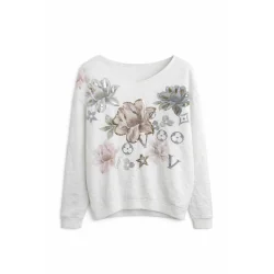 SWETER DAMSKI W KWIATOWY WZÓR ROZMIAR UNIWERSALNY