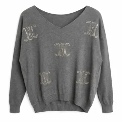 SZARY SWETER DAMSKI Z CYRKONIAMI