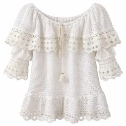 BIAŁA BLUZKA DAMSKA KORONKOWA Z FALBANKAMI ROZMIAR UNIWERSALNY