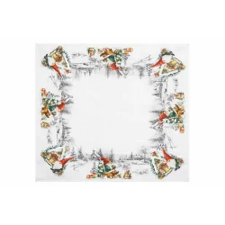 OBRUS ŚWIĄTECZNY DEKORACYJNY KRASNALE BŁYSZCZĄCY BIAŁY 86X86 CM