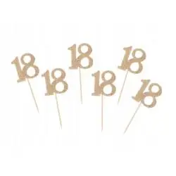 ZŁOTE PIKERY 18 NA TORT BROKATOWA DEKORACJA