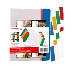 TRANSPARENTNA OKŁADKA NA ZESZYT A5 PVC Z NAKLEJKAMI 8 SZTUK PANTA PLAST