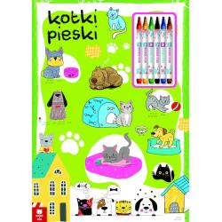 KOTKI, PIESKI. KOLOROWANKA Z KREDKAMI