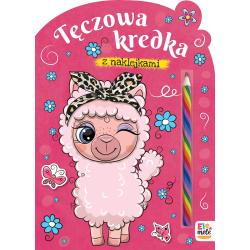 LAMA. TĘCZOWA KREDKA. KOLOROWANKA Z NAKLEJKAMI