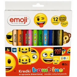 KREDKI BAMBINO DREWNIANE GRUBE 12 KOLORÓW + TEMPERÓWKA EMOJI