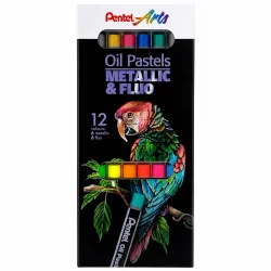 PASTELE OLEJNE 12 KOLORÓW METALLIC I FLUO PENTEL