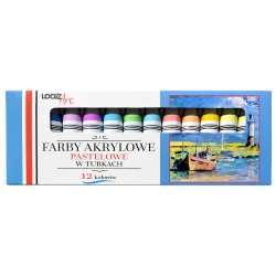 FARBY AKRYLOWE PASTELOWE W TUBKACH 12 KOLORÓW LOOZZ ART