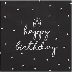 SERWETKI URODZINOWE CZARNE HAPPY BIRTHDAY 20 SZTUK PARTYDECO