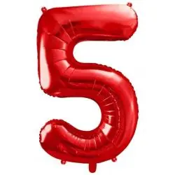 BALON FOLIOWY CYFRA 5 CZERWONY 86 CM NA URODZINY