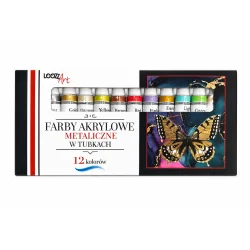 FARBY AKRYLOWE METALICZNE W TUBKACH 12 KOLORÓW LOOZZ ART