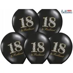 BALONY NA 18 URODZINY CZARNE BRILLIANT 6 SZTUK PARTYDECO