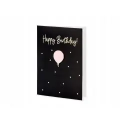 KARTKA NA 30 URODZINY CZARNA Z PRZYPINKĄ HAPPY BIRTHDAY