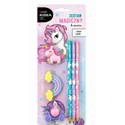 ZESTAW 3 OŁÓWKÓW I 3 GUMEK DO MAZANIA MAGIC KIDEA