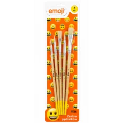 PĘDZELKI SZKOLNE Z NATURALNEGO WŁOSIA 5 SZTUK EMOJI