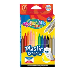 KREDKI PLASTIKOWE WYMAZYWALNE COLORINO KIDS 12 KOLORÓW + GUMKA