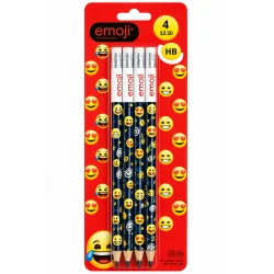 OŁÓWKI HB Z GUMKĄ 4 SZTUKI EMOJI