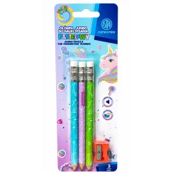 OŁÓWKI DO NAUKI PISANIA PASTELOWE HB JUMBO 3 SZTUKI + TEMPERÓWKA ASTRA