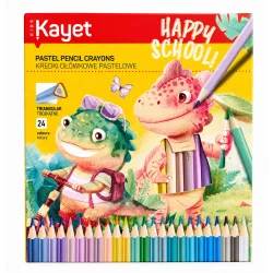 KREDKI OŁÓWKOWE TRÓJKĄTNE PASTELOWE 24 KOLORY KAYET
