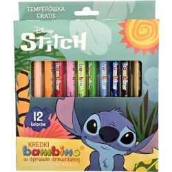 KREDKI BAMBINO GRUBE OŁÓWKOWE STITCH 12 KOLORÓW + TEMPERÓWKA