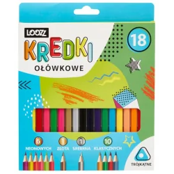 KREDKI OŁÓWKOWE TRÓJKĄTNE 18 KOLORÓW LOOZZ